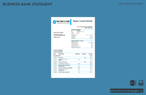 Beispielansicht eines Geschäftskontoauszugs der State Bank of India (Word- und PDF-Format)